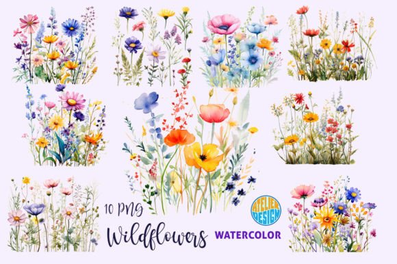 Download Wall Art Set Watercolor Wildflowers PNG - Wild Collection