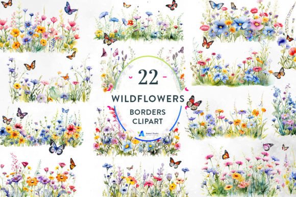 Download Wildflowers Border Watercolor Clipart - Wild Collection