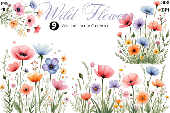 Download Watercolor Wild Flowers Cliparts Bundle - Wild Collection
